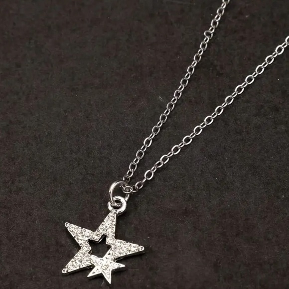 Silver Rhinestone Cutout Star Pendant Necklace - Picture 1 of 5